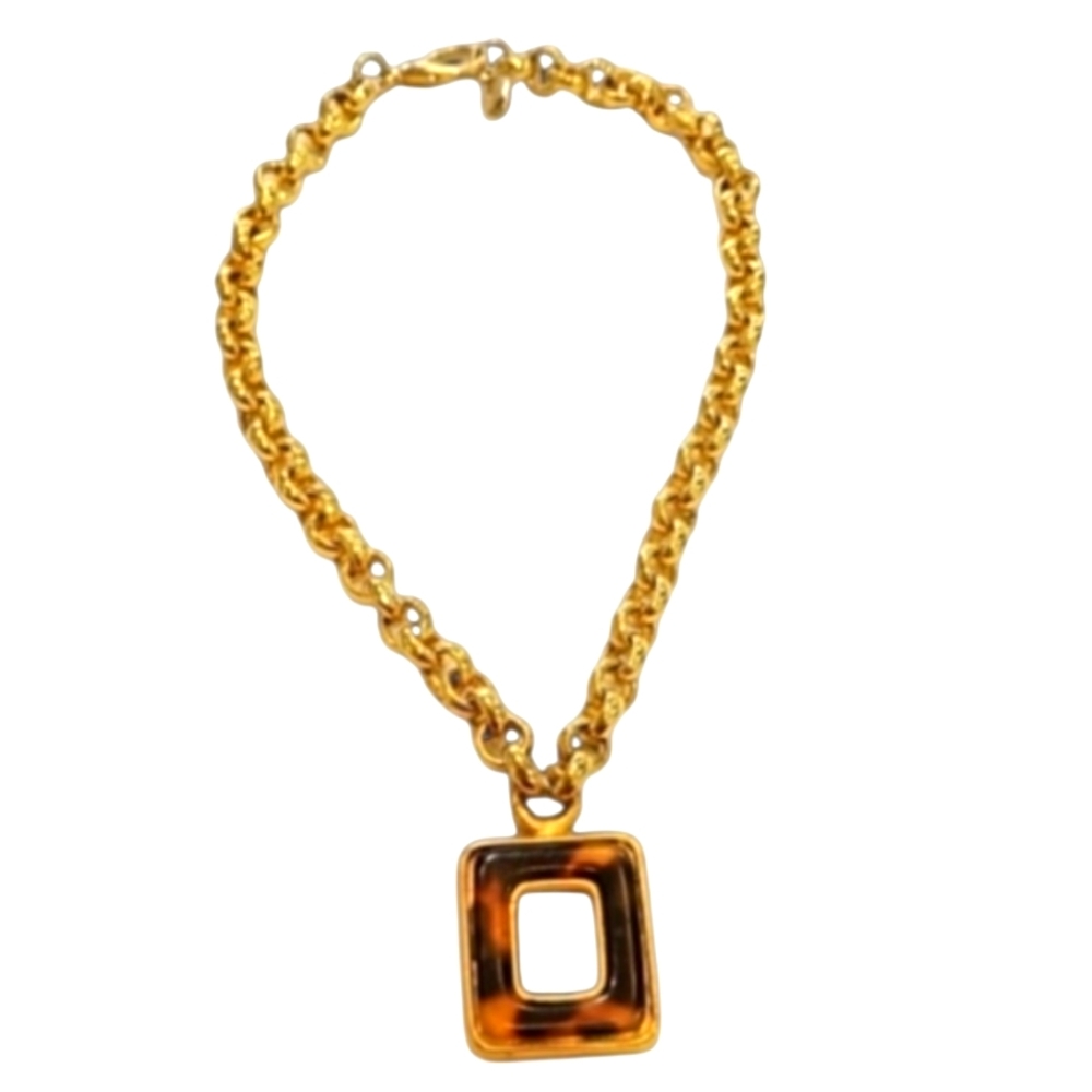 BROWN TORTOISE SQUARE‎ CHUNKY CHOKER SHORT CHAIN NECKLACE MADE IN ITALY